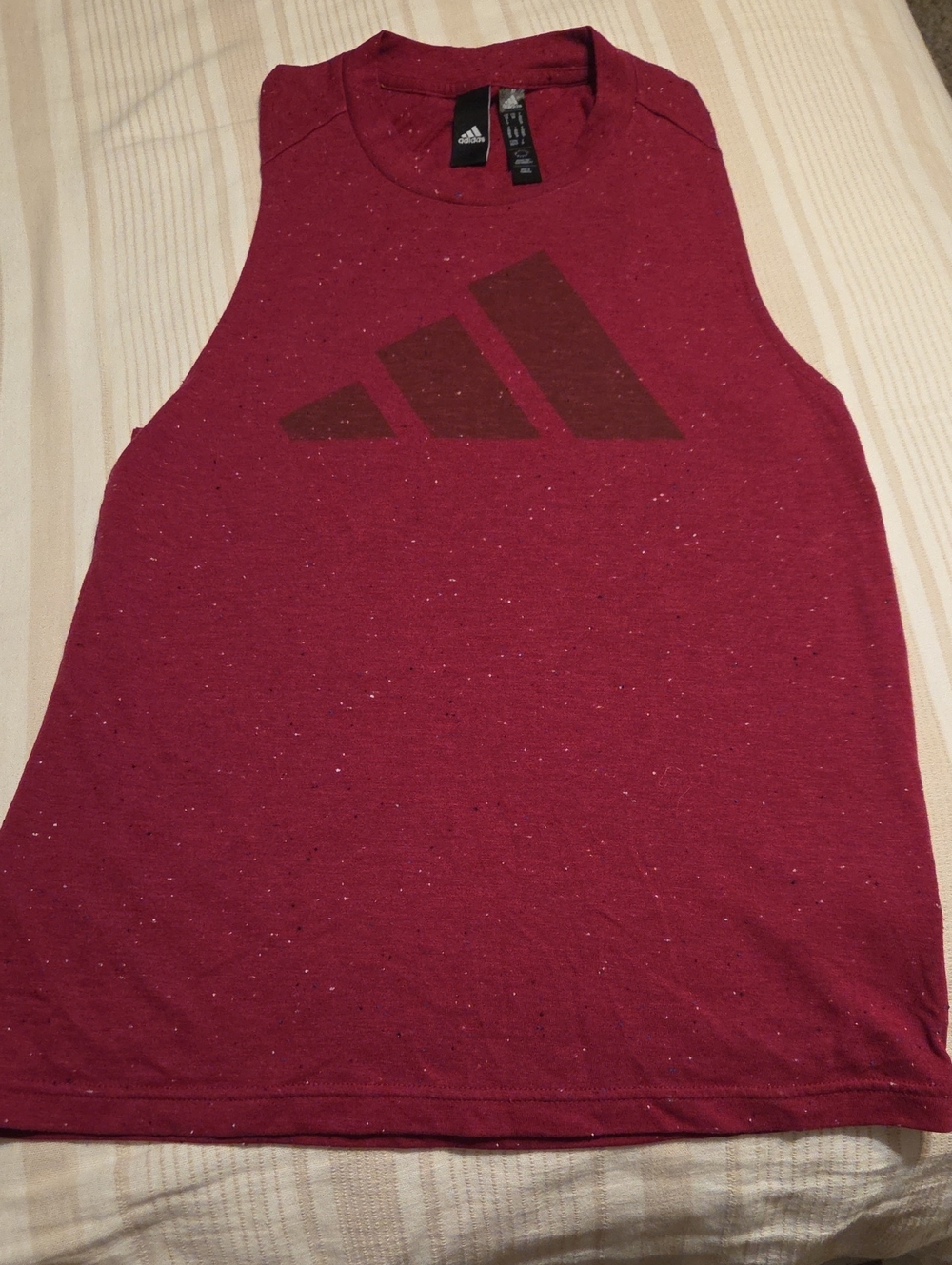 adidas Burgundy Speckled Muscle Tank with Logo